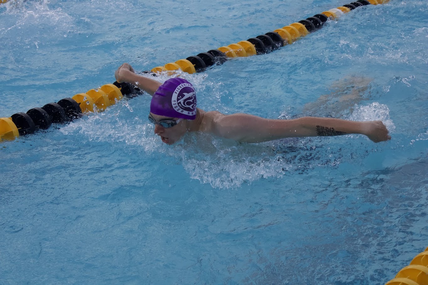A Pickerington Tiger Sharks swimmer powering through the butterfly